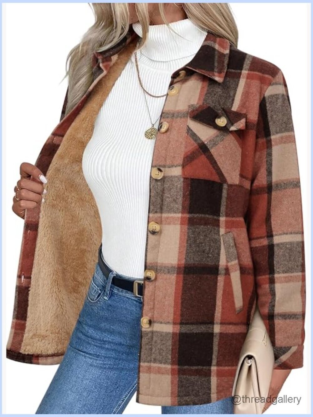 Fleece Sherpa Lined Button Down Shacket Winter Coat with Pockets